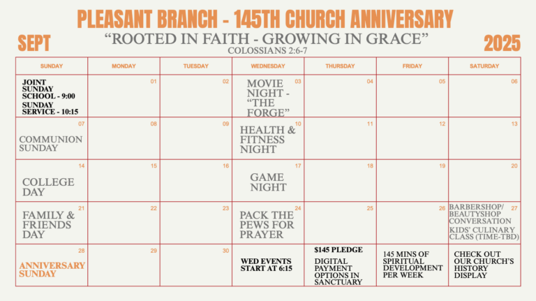 Month of Sept – 145th Church Anniversary